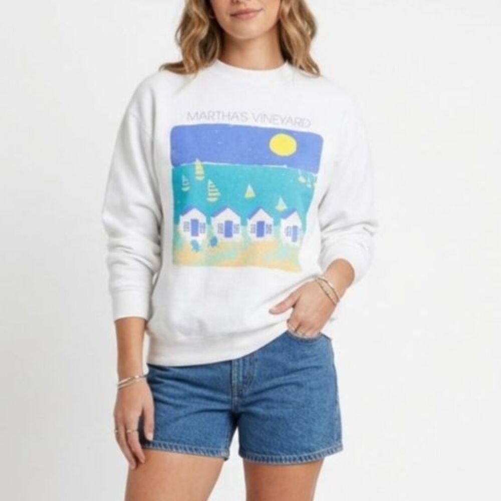 Vintage Martha's Vineyard Fruit of The Loom White Crewneck LS Sweatshirt Size L